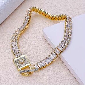 Gold Plated Cubic Zircon Lock Closure Tennis Bracelet